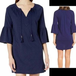 Lilly Pulitzer De Lago Tasstled Dress Flare sleeves Navy Blue Cotton Modal
